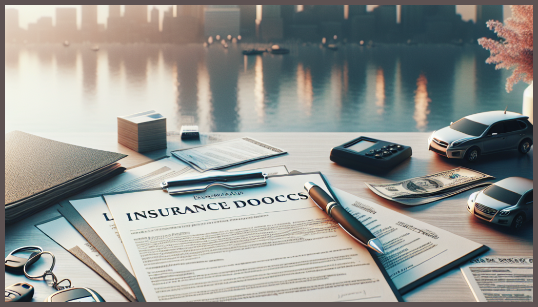Visual representation of insurance documents in front of New Jersey skyline.